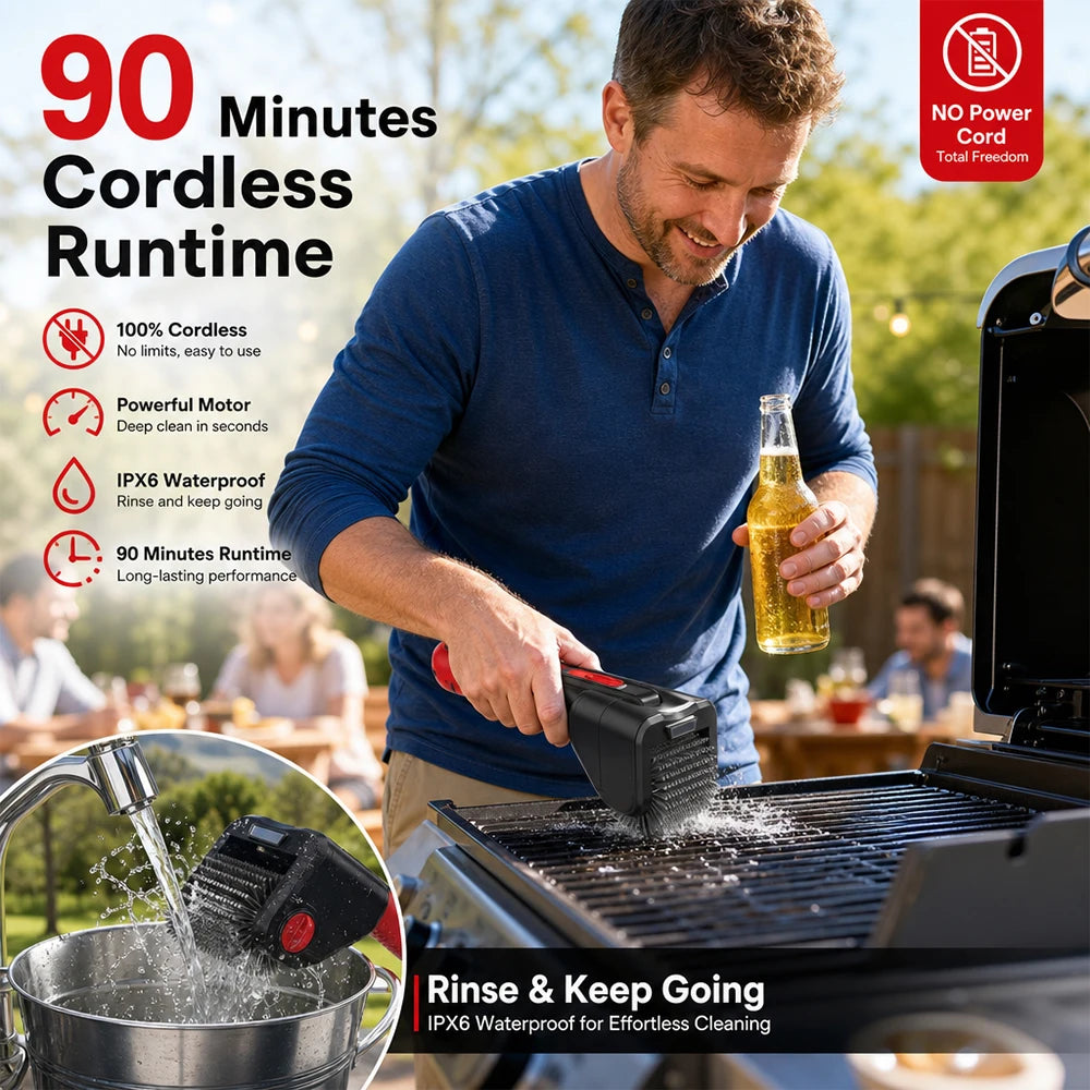 Upgraded Electric Grill Brush Cordless Rechargeable Grill Cleaning Brush 90-Min Runtime Stainless Steel Brush Cleaner for BBQ