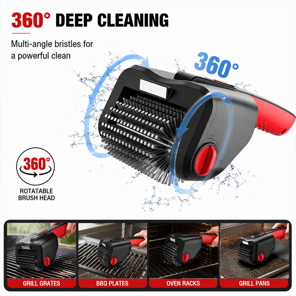 Upgraded Electric Grill Brush Cordless Rechargeable Grill Cleaning Brush 90-Min Runtime Stainless Steel Brush Cleaner for BBQ