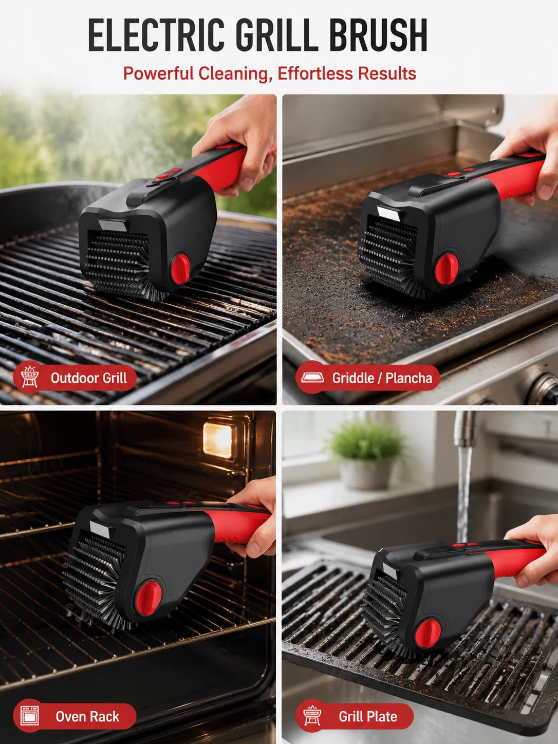 Upgraded Electric Grill Brush Cordless Rechargeable Grill Cleaning Brush 90-Min Runtime Stainless Steel Brush Cleaner for BBQ